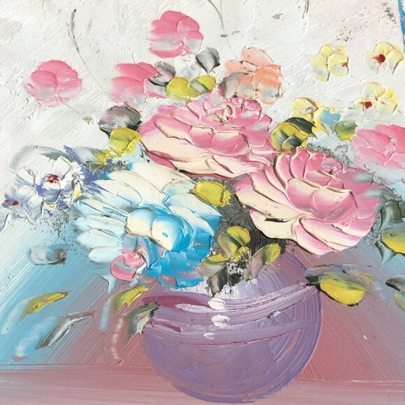 Vintage Still Life Impasto Oil Floral Painting Bouquet Flowers Roses Vase Framed - Picture 3 of 7